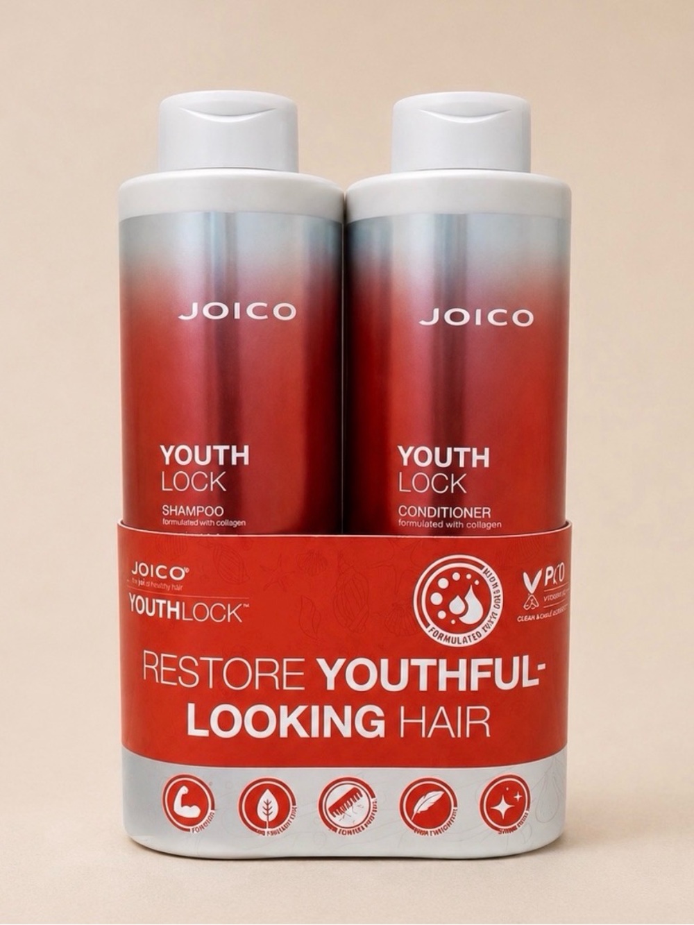 NEW • Joico YouthLock Shampoo + Conditioner • 1L Liter Duo • Collagen
